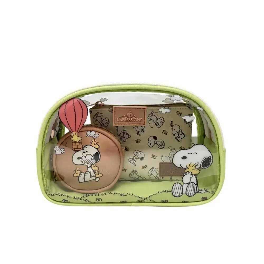 NWT Snoopy Peanuts (3) Piece Make-Up Cosmetics Bag Travel Set by Impressions